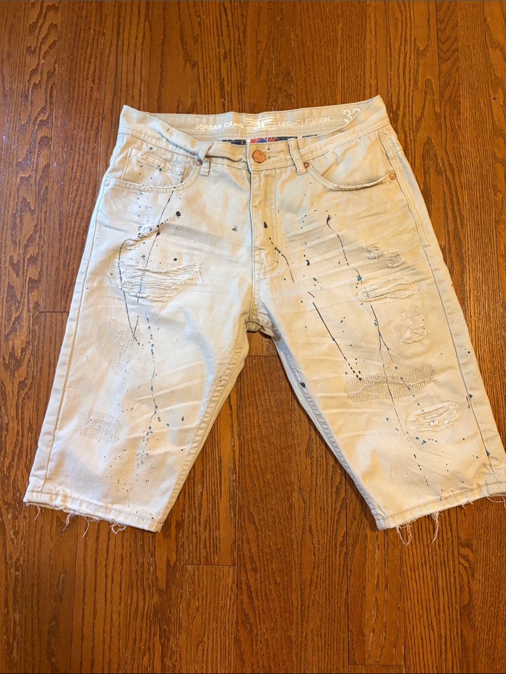 Jordan Craig Khaki Paint Splatter Denim Jean Shorts Legacy Edition 32